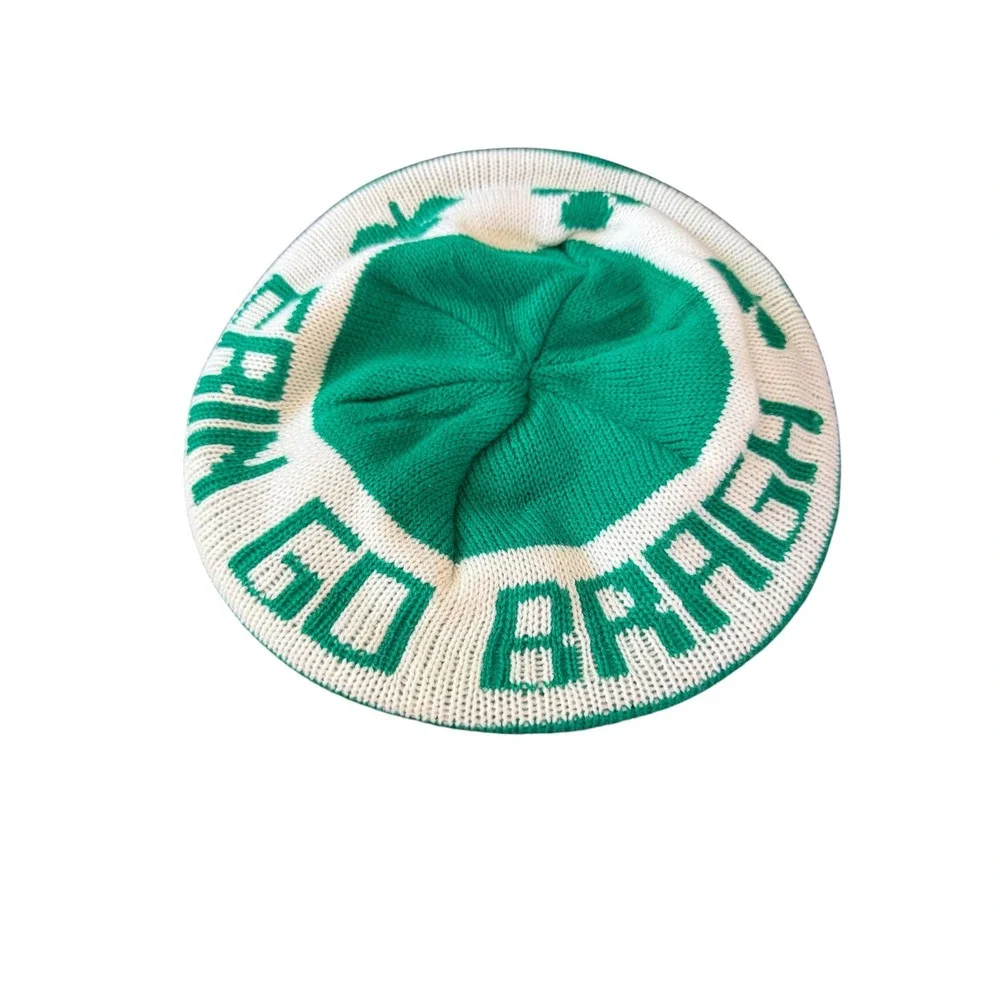 Vtg Erin Go Bragh‎ Knit Beret Hat Green White Shamrock Irish St Patricks Day Hat